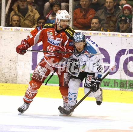 EBEL. Eishockey Bundesliga. EC KAC gegen EHC Liwest Black Wings Linz. Johannes Reichel  (KAC), Rob Hisey (Linz). Klagenfurt, am 19.3.2013.
Foto: Kuess 


---
pressefotos, pressefotografie, kuess, qs, qspictures, sport, bild, bilder, bilddatenbank