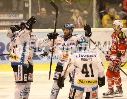 EBEL. Eishockey Bundesliga. EC KAC gegen EHC Liwest Black Wings Linz.  Torjubel (Linz). Klagenfurt, am 19.3.2013.
Foto: Kuess 


---
pressefotos, pressefotografie, kuess, qs, qspictures, sport, bild, bilder, bilddatenbank