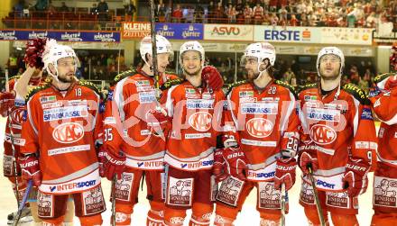 EBEL. Eishockey Bundesliga. EC KAC gegen EHC Liwest Black Wings Linz.  Thomas Koch, Nikolaus Holzer, Raphael Herburger, Martin Schumnig, Tyler Spurgeon (KAC). Klagenfurt, am 19.3.2013.
Foto: Kuess 


---
pressefotos, pressefotografie, kuess, qs, qspictures, sport, bild, bilder, bilddatenbank