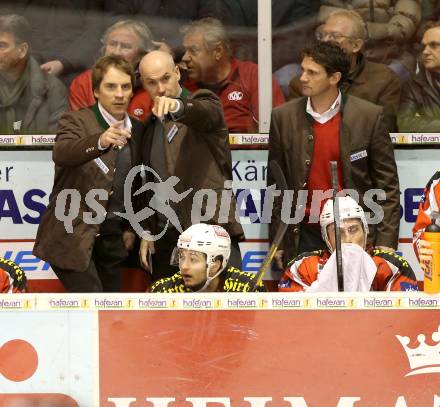 EBEL. Eishockey Bundesliga. EC KAC gegen EHC Liwest Black Wings Linz.  Co-Trainer Dieter Kalt, Trainer Christer Olsson, Konditionstrainer Bernhard Sussitz (KAC). Klagenfurt, am 19.3.2013.
Foto: Kuess 


---
pressefotos, pressefotografie, kuess, qs, qspictures, sport, bild, bilder, bilddatenbank