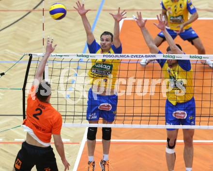 Volleyball. AVL-Halbfinale. SK Aich/Dob gegen Amstetten. Rok Satler, Hruska Michal  (Aich/Dob). Bleiburg, 23.3.2013.
Foto: Kuess
---
pressefotos, pressefotografie, kuess, qs, qspictures, sport, bild, bilder, bilddatenbank