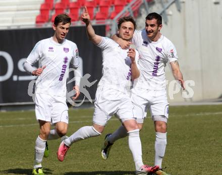 Fussball Regionalliga. SK Austria Klagenfurt gegen SV Wallern. Torjubel Grega Triplat, Rexhe Bytyci, Marco Leininger (Austria Klagenfurt). Klagenfurt, 23.3.2013.
Foto: Kuess
---
pressefotos, pressefotografie, kuess, qs, qspictures, sport, bild, bilder, bilddatenbank