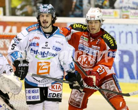 EBEL. Eishockey Bundesliga. EC KAC gegen EHC Liwest Black Wings Linz.  Thomas HUndertpfund,  (KAC), Franklin MacDonald (Linz). Klagenfurt, am 24.3.2013.
Foto: Kuess 


---
pressefotos, pressefotografie, kuess, qs, qspictures, sport, bild, bilder, bilddatenbank