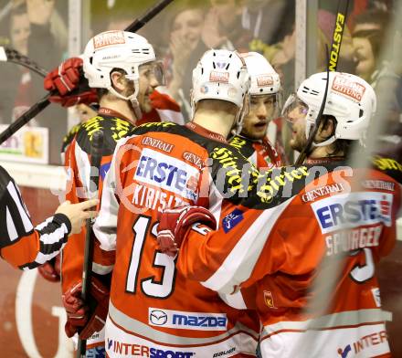 EBEL. Eishockey Bundesliga. EC KAC gegen EHC Liwest Black Wings Linz.  Torjubel KAC. Klagenfurt, am 24.3.2013.
Foto: Kuess 


---
pressefotos, pressefotografie, kuess, qs, qspictures, sport, bild, bilder, bilddatenbank