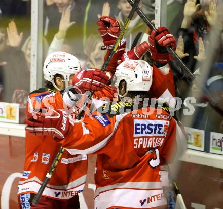 EBEL. Eishockey Bundesliga. EC KAC gegen EHC Liwest Black Wings Linz.  Torjubel Tyler Scofieldm Tyler Spurgeon (KAC). Klagenfurt, am 24.3.2013.
Foto: Kuess 


---
pressefotos, pressefotografie, kuess, qs, qspictures, sport, bild, bilder, bilddatenbank