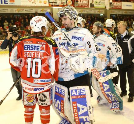 EBEL. Eishockey Bundesliga. EC KAC gegen EHC Liwest Black Wings Linz.  Tyler Scofield,  (KAC), David Leneveu (Linz). Klagenfurt, am 24.3.2013.
Foto: Kuess 


---
pressefotos, pressefotografie, kuess, qs, qspictures, sport, bild, bilder, bilddatenbank