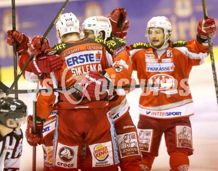 EBEL. Eishockey Bundesliga. EC KAC gegen EHC Liwest Black Wings Linz.  Torjubel KAC. Klagenfurt, am 24.3.2013.
Foto: Kuess 


---
pressefotos, pressefotografie, kuess, qs, qspictures, sport, bild, bilder, bilddatenbank