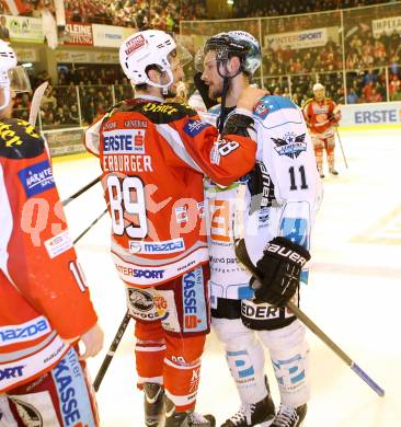 EBEL. Eishockey Bundesliga. EC KAC gegen EHC Liwest Black Wings Linz.  Raphael Herburger, (KAC), Philipp Lukas  (Linz). Klagenfurt, am 24.3.2013.
Foto: Kuess 


---
pressefotos, pressefotografie, kuess, qs, qspictures, sport, bild, bilder, bilddatenbank