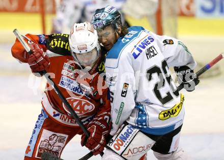 EBEL. Eishockey Bundesliga. EC KAC gegen EHC Liwest Black Wings Linz.  Tyler Spurgeon,  (KAC), Rob Hisey (Linz). Klagenfurt, am 24.3.2013.
Foto: Kuess 


---
pressefotos, pressefotografie, kuess, qs, qspictures, sport, bild, bilder, bilddatenbank