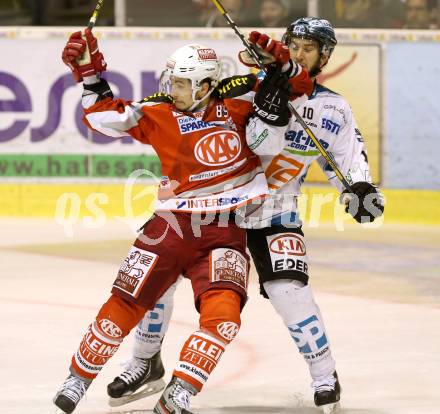 EBEL. Eishockey Bundesliga. EC KAC gegen EHC Liwest Black Wings Linz.  Raphael Herburger,  (KAC), Marc-Andre Dorion (Linz). Klagenfurt, am 24.3.2013.
Foto: Kuess 


---
pressefotos, pressefotografie, kuess, qs, qspictures, sport, bild, bilder, bilddatenbank