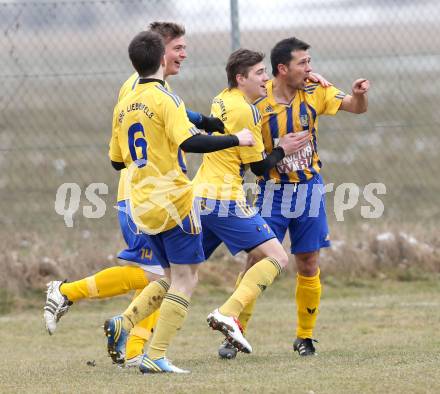 Fussball Unterliga Ost. Liebenfels gegen SPG SV Magdalensberg/Eberndorfer AC. Torjubel Auron Miloti, David Koerbler, Florian Vidreis (Liebenfels). Liebenfels, 24.3.2013.
Foto: Kuess
---
pressefotos, pressefotografie, kuess, qs, qspictures, sport, bild, bilder, bilddatenbank