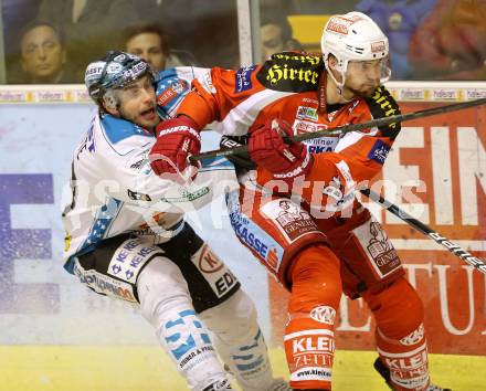 EBEL. Eishockey Bundesliga. EC KAC gegen EHC Liwest Black Wings Linz.  Florian Iberer,  (KAC), Mike Ouellette (Linz). Klagenfurt, am 24.3.2013.
Foto: Kuess 


---
pressefotos, pressefotografie, kuess, qs, qspictures, sport, bild, bilder, bilddatenbank