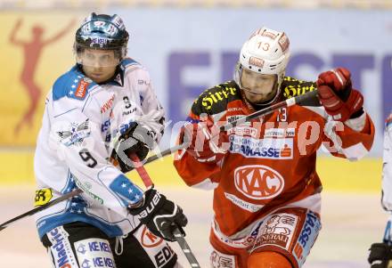 EBEL. Eishockey Bundesliga. EC KAC gegen EHC Liwest Black Wings Linz.  Johannes Kirisits,  (KAC), Danny Irmen (Linz). Klagenfurt, am 24.3.2013.
Foto: Kuess 


---
pressefotos, pressefotografie, kuess, qs, qspictures, sport, bild, bilder, bilddatenbank