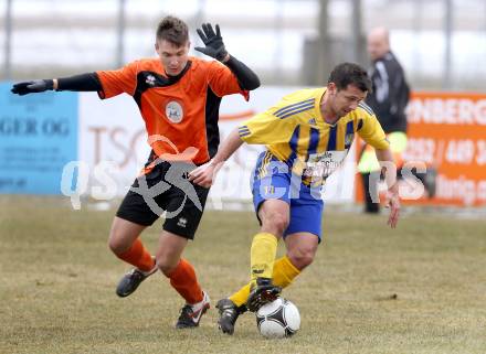 Fussball Unterliga Ost. Liebenfels gegen SPG SV Magdalensberg/Eberndorfer AC. Auron Miloti,  (Liebenfels), Fabian Krenn (Magdalensberg/Eberndorf). Liebenfels, 24.3.2013.
Foto: Kuess
---
pressefotos, pressefotografie, kuess, qs, qspictures, sport, bild, bilder, bilddatenbank