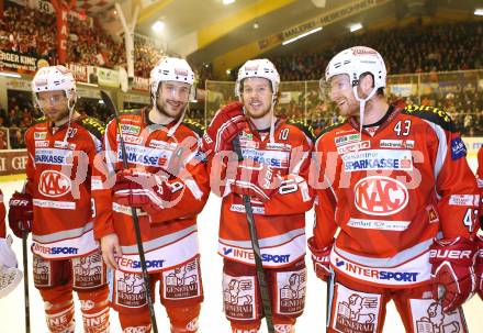 EBEL. Eishockey Bundesliga. EC KAC gegen EHC Liwest Black Wings Linz.  John Lammers, Tyler Spurgeon, Tyler Scofield, Tomislav Zanoski (KAC). Klagenfurt, am 24.3.2013.
Foto: Kuess 


---
pressefotos, pressefotografie, kuess, qs, qspictures, sport, bild, bilder, bilddatenbank