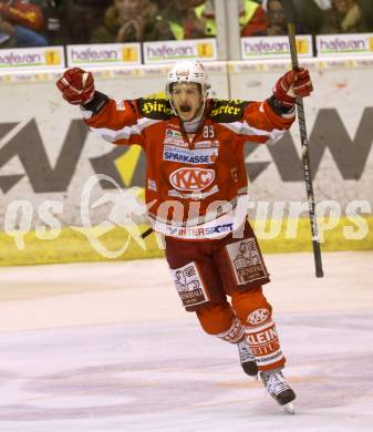 EBEL. Eishockey Bundesliga. EC KAC gegen EHC Liwest Black Wings Linz.  Torjubel Raphael Herburger (KAC). Klagenfurt, am 24.3.2013.
Foto: Kuess 


---
pressefotos, pressefotografie, kuess, qs, qspictures, sport, bild, bilder, bilddatenbank