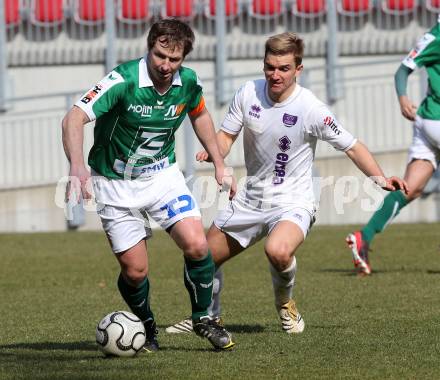 Fussball Regionalliga. SK Austria Klagenfurt gegen SV Wallern. Peter Pucker,  (Austria Klagenfurt), Herwig Drechsel (Wallern). Klagenfurt, 23.3.2013.
Foto: Kuess
---
pressefotos, pressefotografie, kuess, qs, qspictures, sport, bild, bilder, bilddatenbank