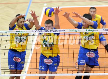 Volleyball. AVL-Halbfinale. SK Aich/Dob gegen Amstetten. DE SOUSA SEQUEIRA Valdir, HRUSKA Michal, WLODARCZYK Wojciech (Aich/Dob). Bleiburg, 23.3.2013.
Foto: Kuess
---
pressefotos, pressefotografie, kuess, qs, qspictures, sport, bild, bilder, bilddatenbank