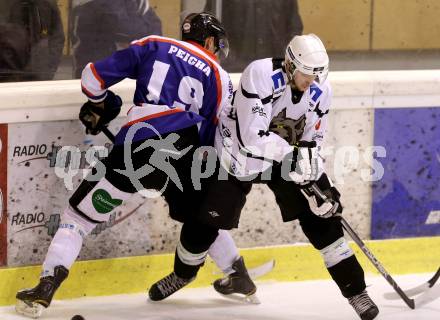 Eishockey NAHL. Finale. Tarco Woelfe Klagenfurt gegen Kapfenberg.  Heiko Ofner,  (Tarco), Lukas Peicha (Kapfenberg). Klagenfurt, 30.3.2013.
Foto: Kuess
---
pressefotos, pressefotografie, kuess, qs, qspictures, sport, bild, bilder, bilddatenbank