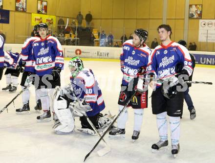 Eishockey NAHL. Finale. Tarco Woelfe Klagenfurt gegen Kapfenberg. Enttaeuschte Kapfenberg Spieler. Klagenfurt, 30.3.2013.
Foto: Kuess
---
pressefotos, pressefotografie, kuess, qs, qspictures, sport, bild, bilder, bilddatenbank