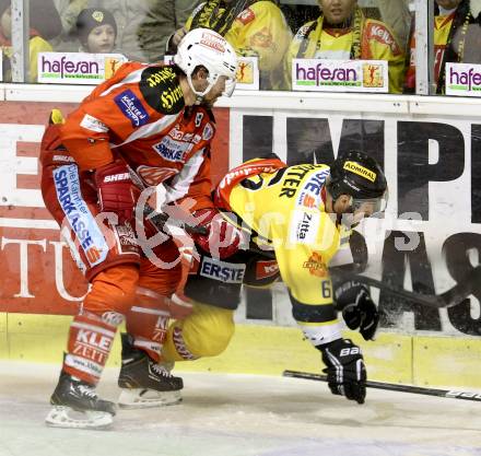 EBEL. Eishockey Bundesliga. EC KAC gegen PC Vienna Capitals..  Florian Iberer, (KAC), Raphael Rotter  (Caps). Klagenfurt, am 31.3.2013.
Foto: Kuess 


---
pressefotos, pressefotografie, kuess, qs, qspictures, sport, bild, bilder, bilddatenbank