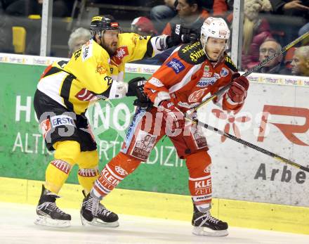 EBEL. Eishockey Bundesliga. EC KAC gegen PC Vienna Capitals.. Manuel Geier,  (KAC), Sven Klimbacher (Caps). Klagenfurt, am 31.3.2013.
Foto: Kuess 


---
pressefotos, pressefotografie, kuess, qs, qspictures, sport, bild, bilder, bilddatenbank