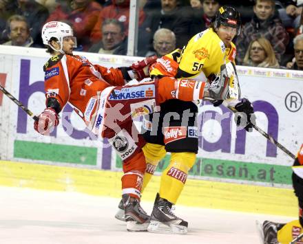 EBEL. Eishockey Bundesliga. EC KAC gegen PC Vienna Capitals.. Raphael Herburger,  (KAC), Mario Fischer (Caps). Klagenfurt, am 31.3.2013.
Foto: Kuess 


---
pressefotos, pressefotografie, kuess, qs, qspictures, sport, bild, bilder, bilddatenbank