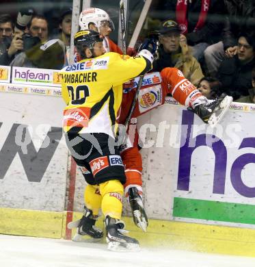 EBEL. Eishockey Bundesliga. EC KAC gegen PC Vienna Capitals..  Manuel Geier, (KAC), Sven Klimbacher  (Caps). Klagenfurt, am 31.3.2013.
Foto: Kuess 


---
pressefotos, pressefotografie, kuess, qs, qspictures, sport, bild, bilder, bilddatenbank