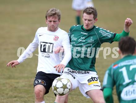 Fussball Regionalliga. Feldkirchen gegen St. Florian. Michael Wernig (Feldkirchen), Gabriel Schneider (St. Florian). Feldkirchen, am 1.4.2013.
Foto: Kuess
---
pressefotos, pressefotografie, kuess, qs, qspictures, sport, bild, bilder, bilddatenbank