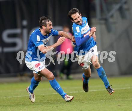 Fussball Regionalliga. SK Austria Klagenfurt gegen VSV. Torjubel Mario Steiner, Mario Ramusch (VSV). Klagenfurt, 5.4.2013.
Foto: Kuess
---
pressefotos, pressefotografie, kuess, qs, qspictures, sport, bild, bilder, bilddatenbank