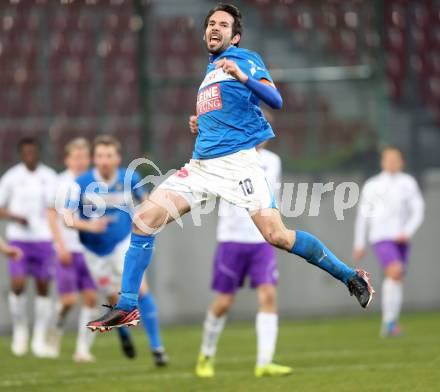 Fussball Regionalliga. SK Austria Klagenfurt gegen VSV. Torjubel Mario Ramusch (VSV). Klagenfurt, 5.4.2013.
Foto: Kuess
---
pressefotos, pressefotografie, kuess, qs, qspictures, sport, bild, bilder, bilddatenbank