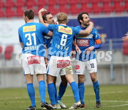 Fussball Regionalliga. SK Austria Klagenfurt gegen VSV. Torjubel  (VSV). Klagenfurt, 5.4.2013.
Foto: Kuess
---
pressefotos, pressefotografie, kuess, qs, qspictures, sport, bild, bilder, bilddatenbank