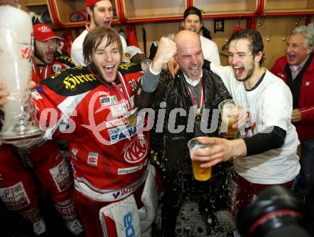 EBEL. Eishockey Bundesliga. EC KAC gegen PC Vienna Capitals..  Rene Swette, Christer Olsson, Raphael Herburger (Meister KAC). Klagenfurt, am 4.5.2013.
Foto: Kuess 


---
pressefotos, pressefotografie, kuess, qs, qspictures, sport, bild, bilder, bilddatenbank