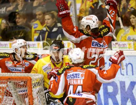 EBEL. Eishockey Bundesliga. EC KAC gegen PC Vienna Capitals.. Torjubel Thomas HUndertpfund (KAC). Klagenfurt, am 4.5.2013.
Foto: Kuess 


---
pressefotos, pressefotografie, kuess, qs, qspictures, sport, bild, bilder, bilddatenbank