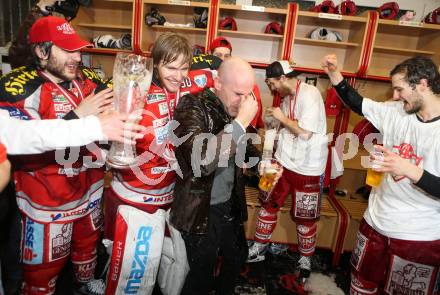 EBEL. Eishockey Bundesliga. EC KAC gegen PC Vienna Capitals.. Rene Swette, Christer Olsson, Tyler Spurgeon (Meister KAC). Klagenfurt, am 4.5.2013.
Foto: Kuess 


---
pressefotos, pressefotografie, kuess, qs, qspictures, sport, bild, bilder, bilddatenbank