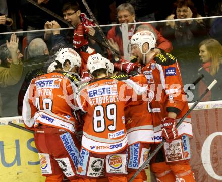 EBEL. Eishockey Bundesliga. EC KAC gegen PC Vienna Capitals.. Torjubel KAC. Klagenfurt, am 4.5.2013.
Foto: Kuess 


---
pressefotos, pressefotografie, kuess, qs, qspictures, sport, bild, bilder, bilddatenbank