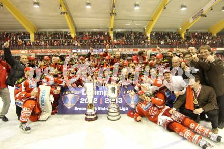 EBEL. Eishockey Bundesliga. EC KAC gegen PC Vienna Capitals.. Meisterjubel (Meister KAC). Klagenfurt, am 4.5.2013.
Foto: Kuess 


---
pressefotos, pressefotografie, kuess, qs, qspictures, sport, bild, bilder, bilddatenbank