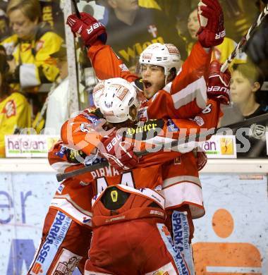 EBEL. Eishockey Bundesliga. EC KAC gegen PC Vienna Capitals..  Torjubel Thomas HUndertpfund (KAC). Klagenfurt, am 4.5.2013.
Foto: Kuess 


---
pressefotos, pressefotografie, kuess, qs, qspictures, sport, bild, bilder, bilddatenbank