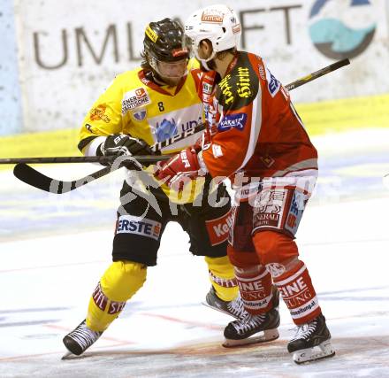 EBEL. Eishockey Bundesliga. EC KAC gegen PC Vienna Capitals.. Thomas Koch,  (KAC), Tony Romano (Caps). Klagenfurt, am 4.5.2013.
Foto: Kuess 


---
pressefotos, pressefotografie, kuess, qs, qspictures, sport, bild, bilder, bilddatenbank