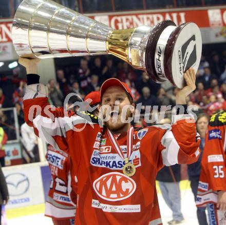 EBEL. Eishockey Bundesliga. EC KAC gegen PC Vienna Capitals.. Manuel Geier (Meister KAC). Klagenfurt, am 4.5.2013.
Foto: Kuess 


---
pressefotos, pressefotografie, kuess, qs, qspictures, sport, bild, bilder, bilddatenbank