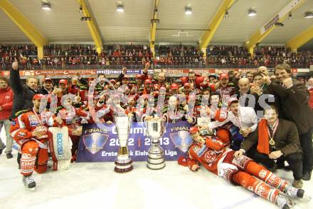 EBEL. Eishockey Bundesliga. EC KAC gegen PC Vienna Capitals.. Meisterjubel (Meister KAC). Klagenfurt, am 4.5.2013.
Foto: Kuess 


---
pressefotos, pressefotografie, kuess, qs, qspictures, sport, bild, bilder, bilddatenbank