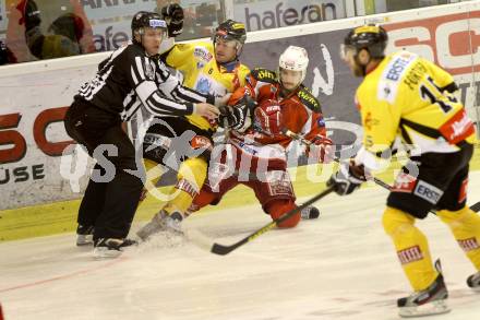 EBEL. Eishockey Bundesliga. EC KAC gegen PC Vienna Capitals.. Raphael Herburger,  (KAC), Rafael Rotter (Caps). Klagenfurt, am 4.5.2013.
Foto: Kuess 


---
pressefotos, pressefotografie, kuess, qs, qspictures, sport, bild, bilder, bilddatenbank