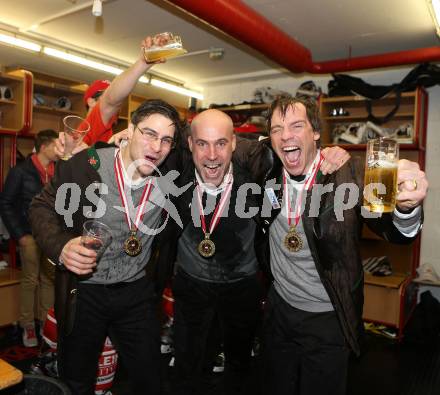 EBEL. Eishockey Bundesliga. EC KAC gegen PC Vienna Capitals.. Pierre Beaulieu, Christer Olsson, Dieter Kalt (Meister KAC). Klagenfurt, am 4.5.2013.
Foto: Kuess 


---
pressefotos, pressefotografie, kuess, qs, qspictures, sport, bild, bilder, bilddatenbank