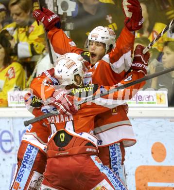 EBEL. Eishockey Bundesliga. EC KAC gegen PC Vienna Capitals.. Torjubel Thomas HUndertpfund (KAC). Klagenfurt, am 4.5.2013.
Foto: Kuess 


---
pressefotos, pressefotografie, kuess, qs, qspictures, sport, bild, bilder, bilddatenbank