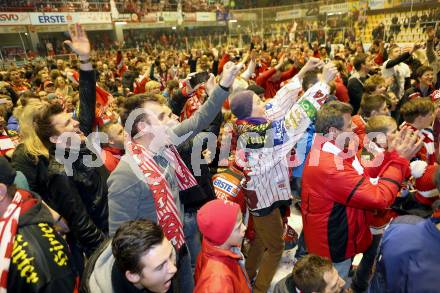 EBEL. Eishockey Bundesliga. EC KAC gegen PC Vienna Capitals.. Meisterjubel Fans (Meister KAC). Klagenfurt, am 4.5.2013.
Foto: Kuess 


---
pressefotos, pressefotografie, kuess, qs, qspictures, sport, bild, bilder, bilddatenbank