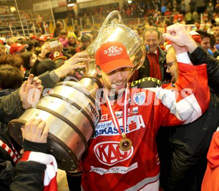 EBEL. Eishockey Bundesliga. EC KAC gegen PC Vienna Capitals.. Meisterjubel Johannes Reichel, Fans (Meister KAC). Klagenfurt, am 4.5.2013.
Foto: Kuess 


---
pressefotos, pressefotografie, kuess, qs, qspictures, sport, bild, bilder, bilddatenbank