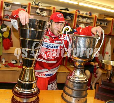 EBEL. Eishockey Bundesliga. EC KAC gegen PC Vienna Capitals.. Meisterjubel Thomas Hundertpfund (Meister KAC). Klagenfurt, am 4.5.2013.
Foto: Kuess 


---
pressefotos, pressefotografie, kuess, qs, qspictures, sport, bild, bilder, bilddatenbank