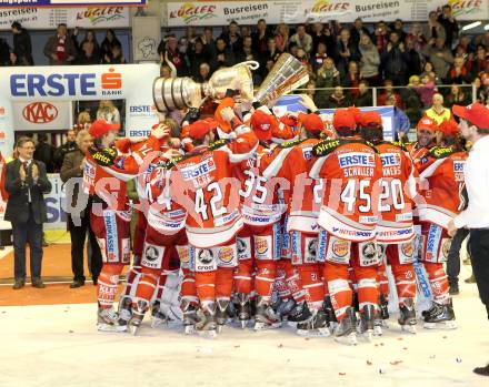 EBEL. Eishockey Bundesliga. EC KAC gegen PC Vienna Capitals.. Meisterjubel (Meister KAC). Klagenfurt, am 4.5.2013.
Foto: Kuess 


---
pressefotos, pressefotografie, kuess, qs, qspictures, sport, bild, bilder, bilddatenbank