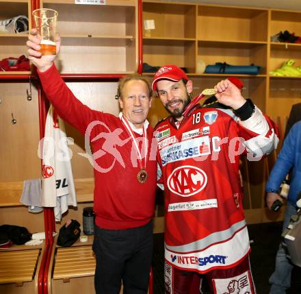 EBEL. Eishockey Bundesliga. EC KAC gegen PC Vienna Capitals.. Meisterjubel Karl Klemen, Thomas Koch (Meister KAC). Klagenfurt, am 4.5.2013.
Foto: Kuess 


---
pressefotos, pressefotografie, kuess, qs, qspictures, sport, bild, bilder, bilddatenbank