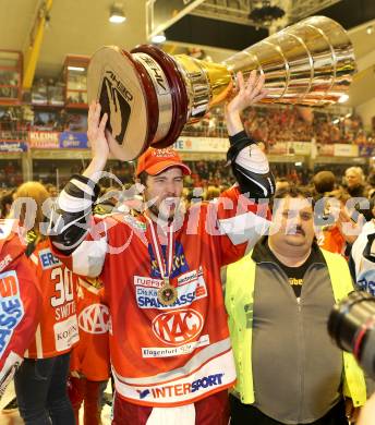 EBEL. Eishockey Bundesliga. EC KAC gegen PC Vienna Capitals.. Meisterjubel Raphael Herburger (Meister KAC). Klagenfurt, am 4.5.2013.
Foto: Kuess 


---
pressefotos, pressefotografie, kuess, qs, qspictures, sport, bild, bilder, bilddatenbank